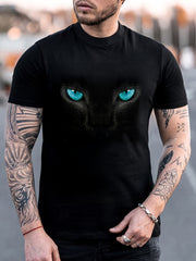 Men's Fashionable Color Blocked Short Sleeved Round Neck T-shirt, Summer Outdoor, 3D Heartbeat And Airplane Graphic Printing