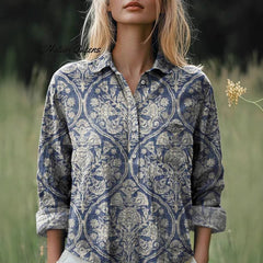 Fashion All-matching Printed Casual Half-open Lapel Shirt