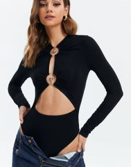 V-neck Women's T-shirt Hollow-out Long-sleeved Jumpsuit