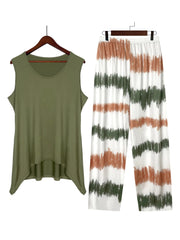 Elegant Floral Print Two-Piece Set - Round Neck