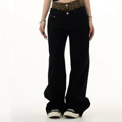 Leopard Print Stitching Waist Head Niche Design Trousers