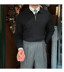 Men's Pullover Long Sleeve Knit Shirt Zipper