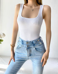 Women's Fashion Square Collar Vest Knitted Jumpsuit