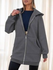 Women's Casual Long Hoodie With Zipper