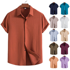 Summer New Men's Short-sleeved Shirt Loose Solid Color Buttons Short Sleeve