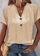 Women's Solid Color Button Short Sleeved Shirt