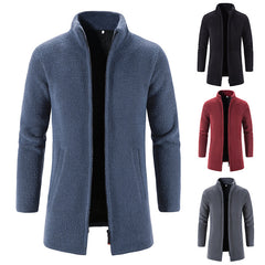 Men's Fleece Lined Padded Warm Keeping Stand Collar Woolen Overcoat