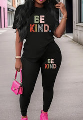 Women's Printed Round Neck T-Shirt And Leggings Set