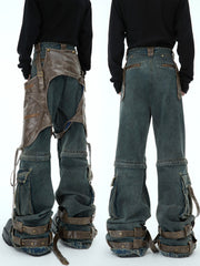 Retro Deconstructed Jeans Men's Detachable Stitching