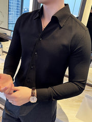 Waffle V-neck Thick Long Sleeves Shirt