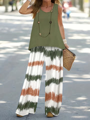 Elegant Floral Print Two-Piece Set - Round Neck