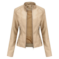 Thin Large Size Leather Clothing With Stand Collar Slim-fit Jacket