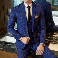 Men's Korean-style Business Suit Slim-fit Plaid Casual Wear