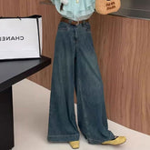 Large Wide-leg Jeans For Women, Loose Pear-shaped Retro Straight Trousers, Covering The Flesh, Versatile Autumn High Waist Mopping Pants