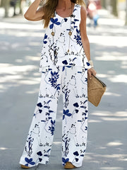 Elegant Floral Print Two-Piece Set - Round Neck