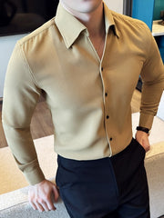 Waffle V-neck Thick Long Sleeves Shirt