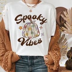 Halloween Funny Ghost Witch Pumpkin Print Casual Short Sleeve