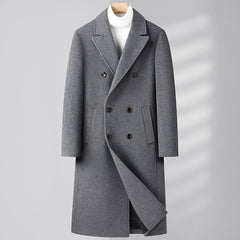 Autumn And Winter Woolen Coat Overknee Long Double Breasted Oblique Pocket