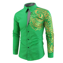 Men's Fashion Bronze Print Long Sleeve Lapel Shirt