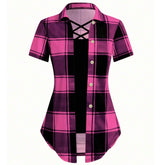 Unity AB Splicing Collar Turn-D2 In 1 Plaid Short-Sleeved T-Shirt