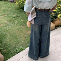Large Wide-leg Jeans For Women, Loose Pear-shaped Retro Straight Trousers, Covering The Flesh, Versatile Autumn High Waist Mopping Pants