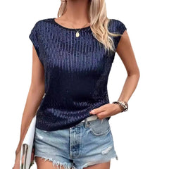 Party Round Neck Sleeveless Top Women's Sequined T-shirt