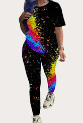 Women's Printed Round Neck T-Shirt And Leggings Set