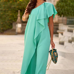 Off-shoulder Fashion Loose Long Solid Color Jumpsuit