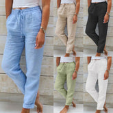 Summer Elastic Waist Solid Color Cotton Linen Wide Leg Pants Loose Pants Women's Clothing