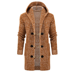 Coat Cardigan Hooded Long Sweater With Horn Buttons