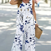 Elegant Floral Print Two-Piece Set - Round Neck