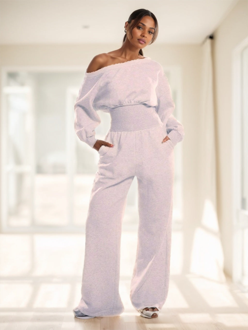 Shoulder Jogger Wide Leg Jumpsuit Cinched