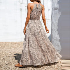 Women's Sleeveless Polka Dot Waist Split Sling Dress