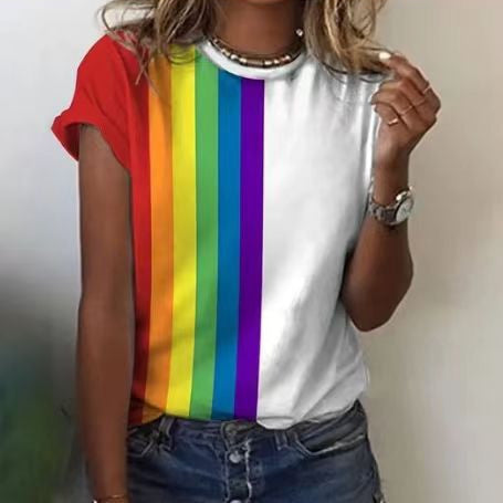 Women's T-shirt Green Blue Pink Printed Short Sleeve Casual Weekend