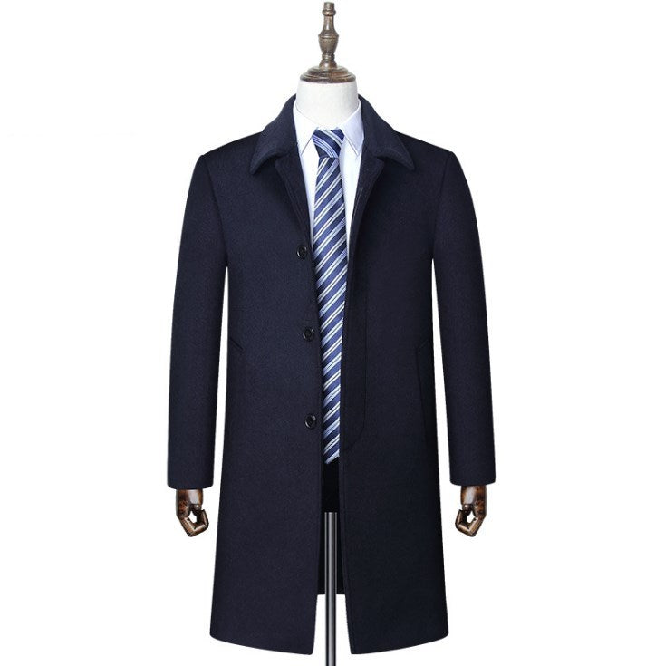 Middle-aged men's coat long men's large fur collar plus velvet quilted thick wool windbreaker