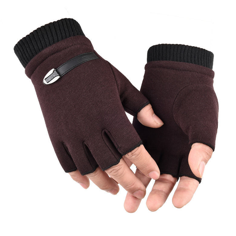 Half-finger gloves for men and women without velvet in autumn and winter