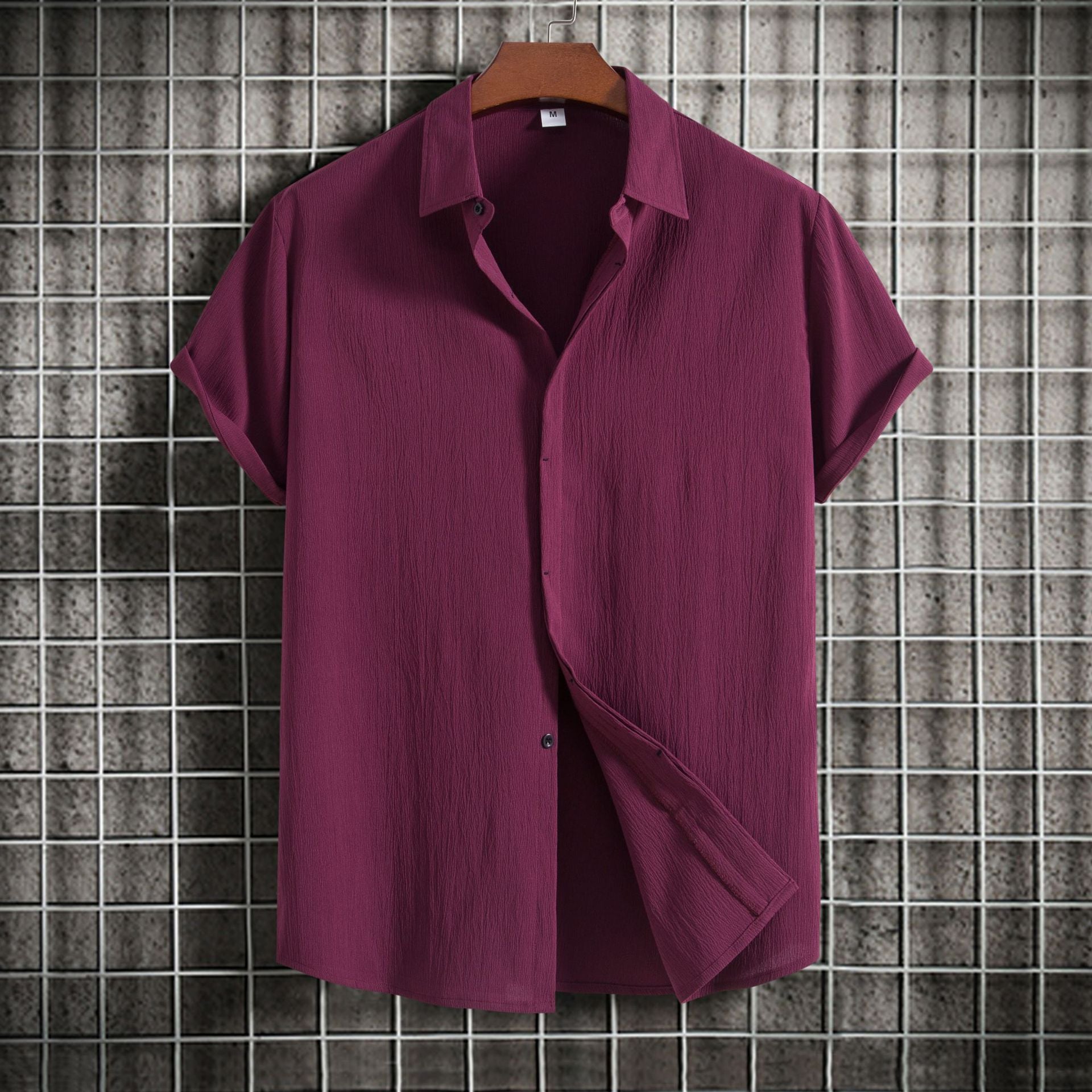 Summer New Men's Short-sleeved Shirt Loose Solid Color Buttons Short Sleeve