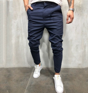 Men's Solid Color Slim Woven Leisure Trousers