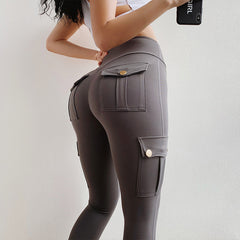 Net Red Pocket Fitness Pants Women Stretch Tight Sexy Sports Pants