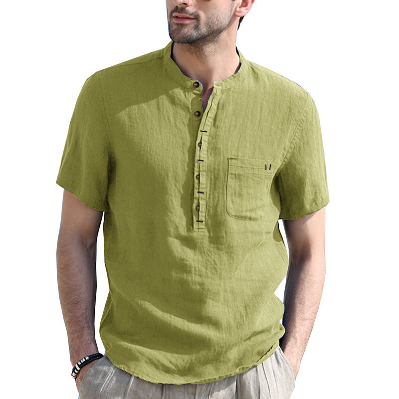 Men's Fashion Casual Solid Color Short-sleeved Shirt