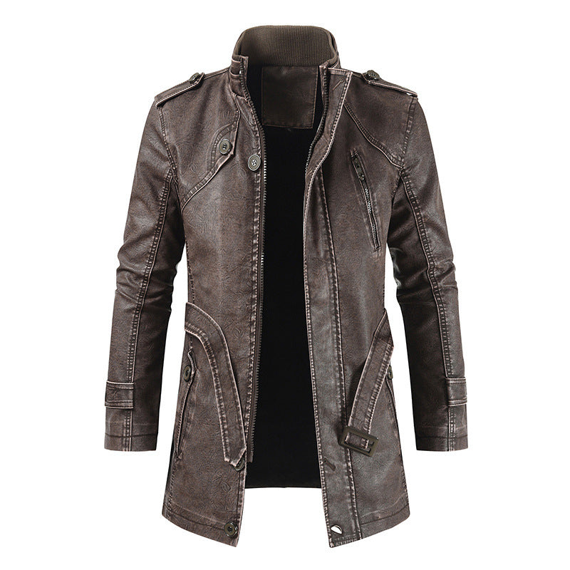 Men's Mid-Length Casual Fashion PU Leather Jacket