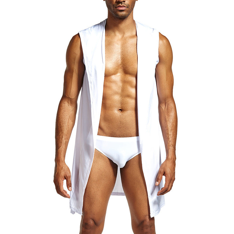Men's Underwear Bathrobe Night-robe Soft Silk Sexy