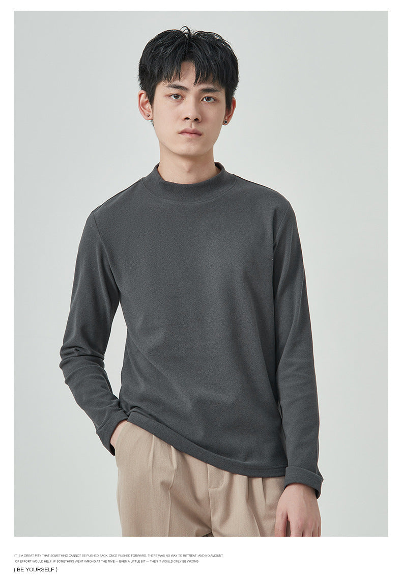 Autumn And Winter Men's High Quality Dralon Half-high Collar Long Sleeves T-shirt