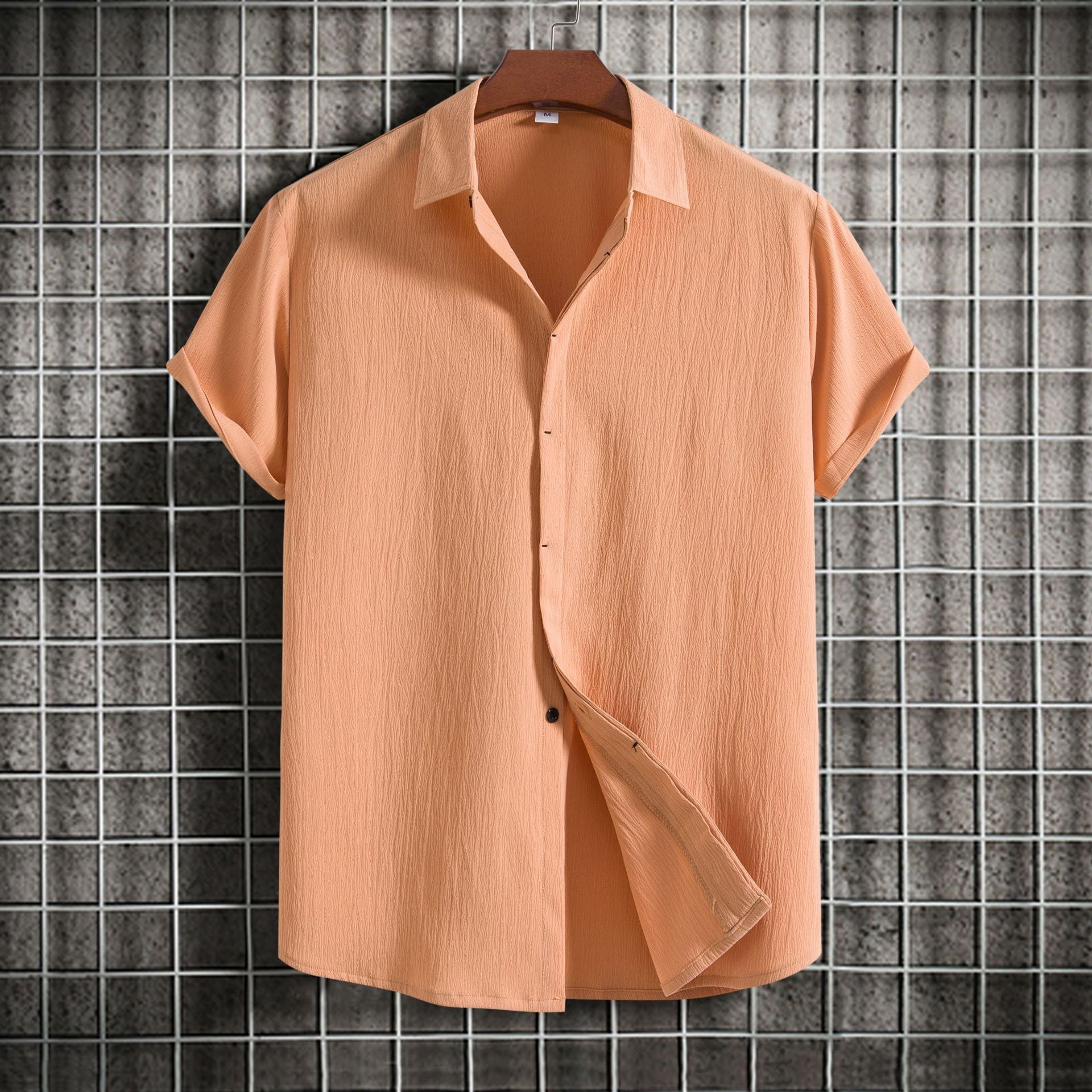 Summer New Men's Short-sleeved Shirt Loose Solid Color Buttons Short Sleeve