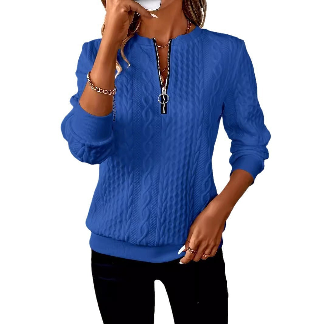 Cross-border Amazon TK Popular Quilted Casual Sweatshirt Zipper Sweater
