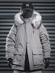 Mechanical Style Big Fur Collar Hooded Casual With Big Pockets Cotton-padded Jacket
