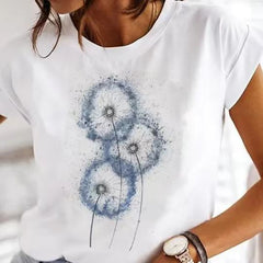 Women's T-shirt Green Blue Pink Printed Short Sleeve Casual Weekend