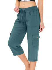Women's Solid Color Drawstring Fitness Running Cropped Pants