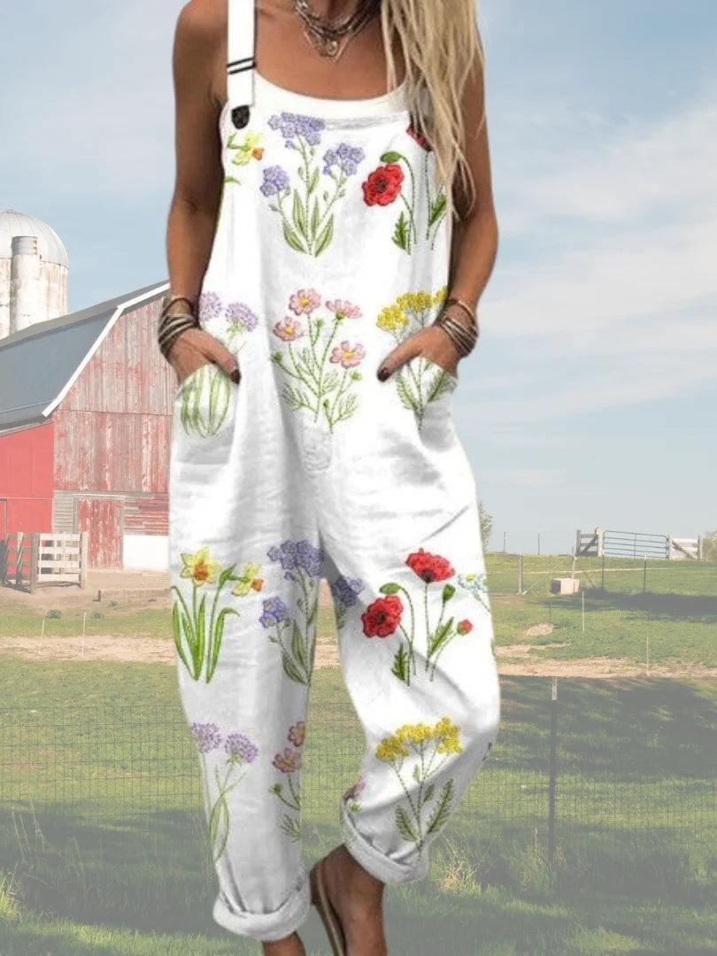 Women's Printed Pocket Wide Leg One-piece Trousers
