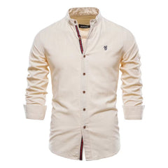 Men's Cotton And Linen Casual Fashion Solid Color Long Sleeve Henley Shirt